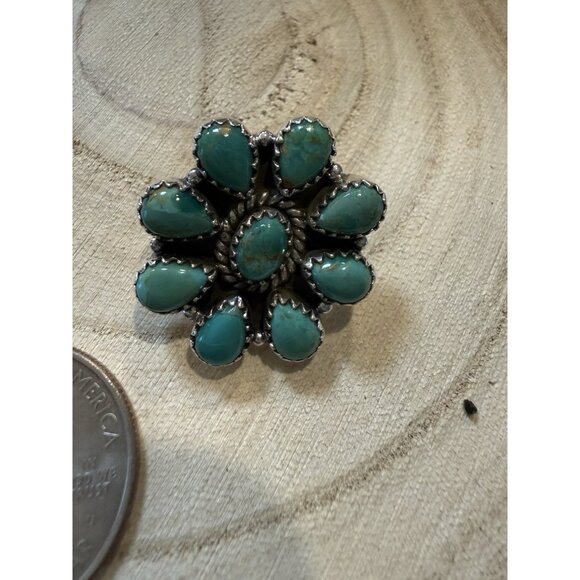 Artisan STERLING SILVER Large TURQUOISE CLUSTER Statement EARRINGS Southwest New - Picture 5 of 11